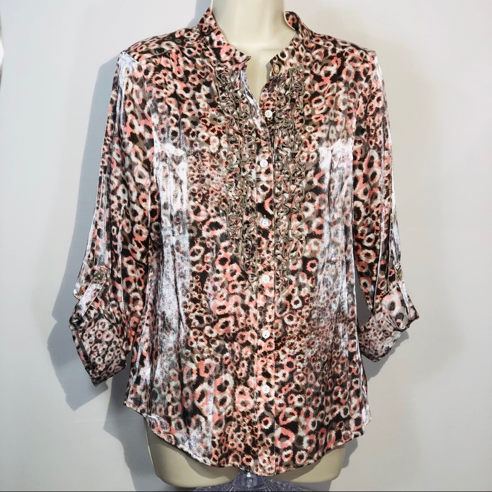Ruby Rd. Petite 12P Silk Shine Blouse Gray Pink